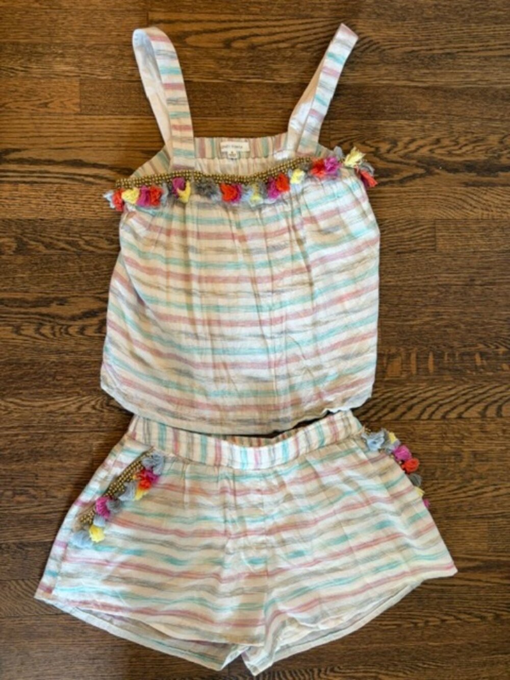 Honey Punch NWT 100% Cotton Striped Tassel Shorts Top‎ Set Size Small